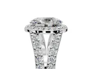 Halo Engagement Ring Setting for Oval Center with Narrow Pave Split Shank and Prong Head in Platinum