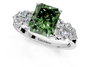Cluster Engagement Ring Setting for Fancy Green Radiant Cut Center with 2-Row Shoulder Clusters and Prong Head in Sterling Silver