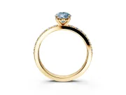 Solitaire Engagement Ring Setting for Fancy Blue Pear-Shaped Center with Round Cut Pave Band and Prong Head in Yellow Gold