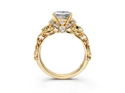 Solitaire Engagement Ring Setting for Princess Cut Center with Filigree Band and Prong Head in Yellow Gold