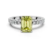 Solitaire Engagement Ring Setting for Fancy Yellow Emerald Cut Center with Single Row Accent Band and Prong Head in Platinum