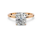 Hidden Halo Engagement Ring Setting for Radiant Cut Center with Thin Round-Wire Band and Prong Head in Rose Gold