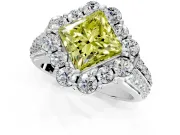 Large Accent Halo Engagement Ring Setting for Fancy Yellow Princess Cut Center with Pave Split Shank and Prong Head in Platinum