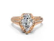 Solitaire Engagement Ring Setting for Pear-Shaped Center with Accented Split Shank and Prong Head in Rose Gold