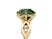 Solitaire Engagement Ring Setting for Fancy Green Cushion Cut Center with Accented Twist Band and Leaf Prong Head in Yellow Gold