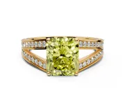 Split Shank Engagement Ring Setting for Fancy Yellow Radiant Cut Center with Pave Split Shank and Prong Head in Yellow Gold