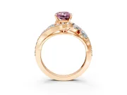 Halo Engagement Ring Setting for Fancy Pink Radiant Cut Center with Marquise and Pave Bypass Band and Prong Head in Rose Gold