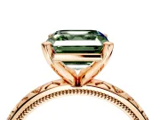 Solitaire Engagement Ring Setting for Fancy Green Asscher Cut Center with XO Engraved Band and Prong Head in Rose Gold