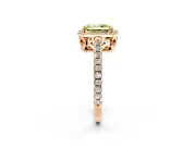 Accent Halo Engagement Ring Setting for Fancy Yellow Radiant Cut Center with Full-Length Pave Band and Prong Head in Rose Gold