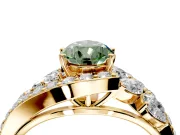 Halo Engagement Ring Setting for Fancy Green Pear-Shaped Center with Marquise and Pave Bypass Band and Prong Head in Yellow Gold