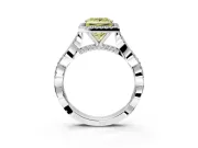 Halo Engagement Ring Setting for Fancy Yellow Princess Cut Center with Twist Band and Prong Head in White Gold