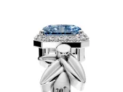 Halo Engagement Ring Setting for Fancy Blue Radiant Cut Center with Floral Band and Prong Head in White Gold