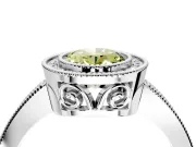 Halo Engagement Ring Setting for Fancy Yellow Oval Center with Milgrain Halo, Pave Band and Prong Head in White Gold