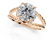 Halo Engagement Ring Setting for Round Cut Center with Rope Twist Split Shank and Prong Head in Rose Gold