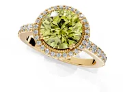 Halo Engagement Ring Setting for Fancy Yellow Round Cut Center with Inner Milgrain Border and Prong Head in Yellow Gold