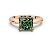Solitaire Engagement Ring Setting for Fancy Green Princess Cut Center with Reverse Tapered Band and Prong Head in Rose Gold