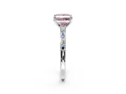 Baguette Engagement Ring Setting for Fancy Pink Princess Cut Center with Alternating Bar-Set Band and Prong Head in White Gold