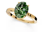 Hidden Halo Engagement Ring Setting for Fancy Green Oval Center with Wide Flat Plain Band and Prong Head in Yellow Gold