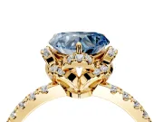 Halo Engagement Ring Setting for Fancy Blue Heart-Shaped Center with Openwork Halo, Pave Band and Prong Head in Yellow Gold