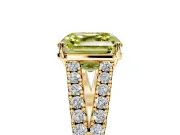 Solitaire Engagement Ring Setting for Fancy Yellow Asscher Cut Center with Pave Split Shank and Prong Head in Yellow Gold