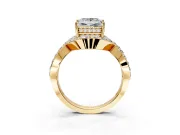 Halo Engagement Ring Setting for Princess Cut Center with Pave Infinity Twist Band and Prong Head in Yellow Gold