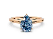 Low-Set Solitaire Engagement Ring Setting for Fancy Blue Pear-Shaped Center with Thin Plain Band and Prong Head in Rose Gold