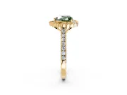 Milgrain Floral Halo Engagement Ring Setting for Fancy Green Heart-Shaped Center with Pave Band and Prong Head in Yellow Gold