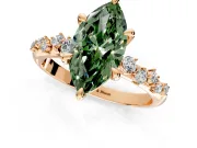Solitaire Engagement Ring Setting for Fancy Green Marquise Center with Trailing Leaf Accent Band and Prong Head in Rose Gold