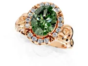 Halo Engagement Ring Setting for Fancy Green Oval Center with Open Scroll Shoulders and Prong Head in Rose Gold