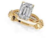 Solitaire Engagement Ring Setting for Emerald Cut Center with Marquise Panel Band and Prong Head in Yellow Gold
