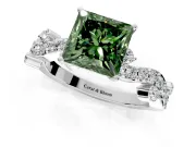 Solitaire Engagement Ring Setting for Fancy Green Princess Cut Center with Bar-Station Pave Twist and Prong Head in Sterling Silver
