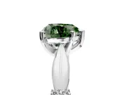 Solitaire Engagement Ring Setting for Fancy Green Heart-Shaped Center with Carved Leaf Shoulders and Prong Head in White Gold