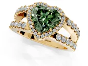 Halo Engagement Ring Setting for Fancy Green Heart-Shaped Center with Wide-Open Pave Split Shank and Prong Head in Yellow Gold