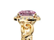 Halo Engagement Ring Setting for Fancy Pink Radiant Cut Center with Open Scroll Shoulders and Prong Head in Yellow Gold