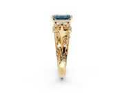 Solitaire Engagement Ring Setting for Fancy Blue Emerald Cut Center with Filigree Accent Basket and Prong Head in Yellow Gold