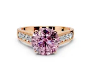Solitaire Engagement Ring Setting for Fancy Pink Round Cut Center with Cathedral Channel Band and Prong Head in Rose Gold