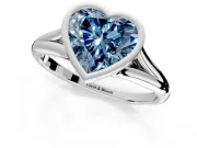 Solitaire Engagement Ring Setting for Fancy Blue Heart-Shaped Center with V Split Shank and Bezel Head in White Gold