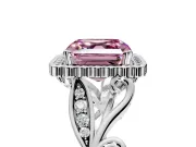 Halo Engagement Ring Setting for Fancy Pink Asscher Cut Center with Leaf Motif Split Shank and Prong Head in Platinum