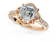 Floral Engagement Ring Setting for Asscher Cut Center with Pave Band and Floral Prong Head in Rose Gold