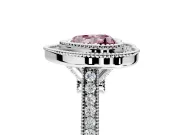 Halo Engagement Ring Setting for Fancy Pink Heart-Shaped Center with Milgrain Frame, Pave Band and Prong Head in White Gold