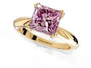 Solitaire Engagement Ring Setting for Fancy Pink Princess Cut Center with Reverse Tapered Band and Prong Head in Yellow Gold