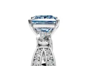 3 Stone Engagement Ring Setting for Fancy Blue Princess Cut Center with Pave Twist Band and Prong Head in Sterling Silver