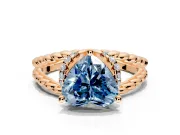 Halo Engagement Ring Setting for Fancy Blue Heart-Shaped Center with Rope Twist Split Shank and Prong Head in Rose Gold