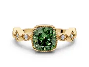 Milgrain Bezel Engagement Ring Setting for Fancy Green Cushion Cut Center with Marquise Stations and Bezel Head in Yellow Gold