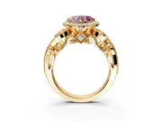 Milgrain Halo Engagement Ring Setting for Fancy Pink Heart-Shaped Center with Shoulder Bezels and Prong Head in Yellow Gold