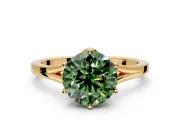 Solitaire Engagement Ring Setting for Fancy Green Round Cut Center with Plain Split Shank and Prong Head in Yellow Gold