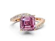 Solitaire Engagement Ring Setting for Fancy Pink Asscher Cut Center with Pave Bypass Swirl Band and Prong Head in Rose Gold