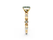 Solitaire Engagement Ring Setting for Fancy Green Radiant Cut Center with Beaded Bezel Station Band and Prong Head in Yellow Gold
