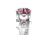 Solitaire Engagement Ring Setting for Fancy Pink Round Cut Center with Pave and Plain Crossover Band and Prong Head in Sterling Silver