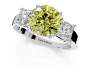 3 Stone Engagement Ring Setting for Fancy Yellow Round Cut Center with Matching Side Accents and Prong Head in Platinum